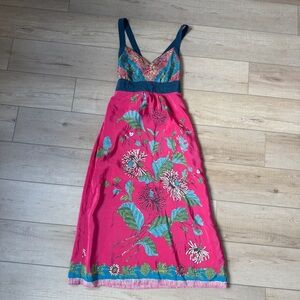 Anthropologie Vibrant Pink Floral Maxi Dress